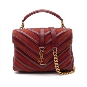 YSL Med College Patchwork Red Suede Leather Cross Body Bag ❤️pre-loved❤️